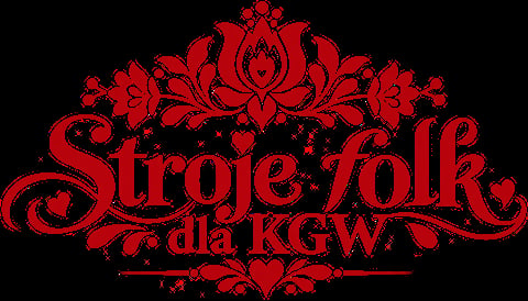Red ornamental logo for Stroje folk aka KGWT on black background